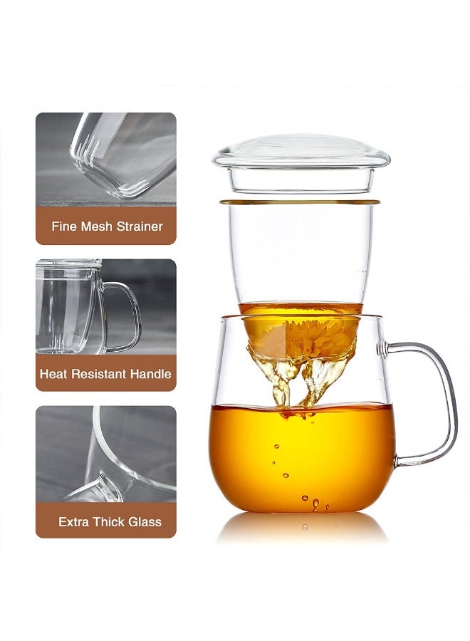 Glass Tea Cup with Infuser and Lid, 17.6oz/520ml Large Borosilicate Teacup,Tea Glass, Clear Mug for Loose Leaf Tea, Blooming Tea, Microwave & Dishwasher Safe - Tea Maker Gift for Birthday. - Image 3
